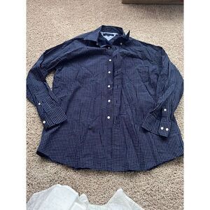Tommy Hilfiger Regular Fit Navy Small Check Print Button Down Shirt 16-1/2